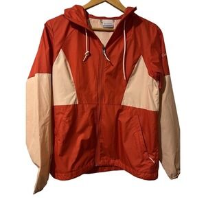 Columbia Womens Colorblock Hooded Windbreaker Jacket Orange Pink WL0266 Small